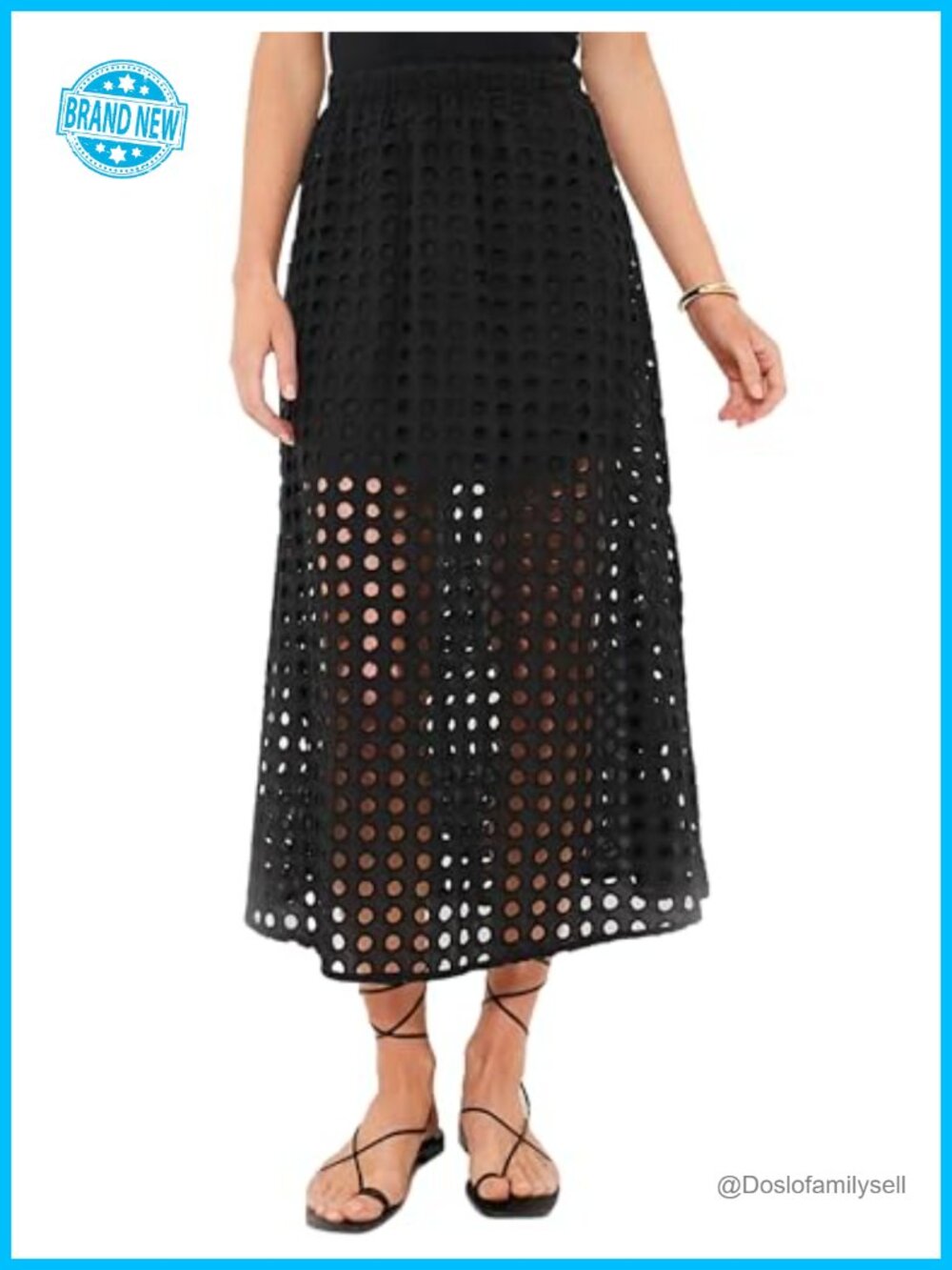 Women Cotton Eyelet Maxi Skirt Long Beach Casual Summer